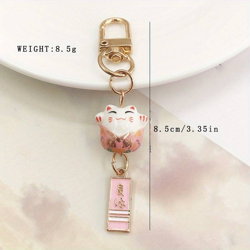 1pc Durable Soft Clay Cute Keyrings & Keychains With Ceramic Lucky Cat For  Men's Gift Car Keychain Bag Pendant And Ornament(Pink Green)